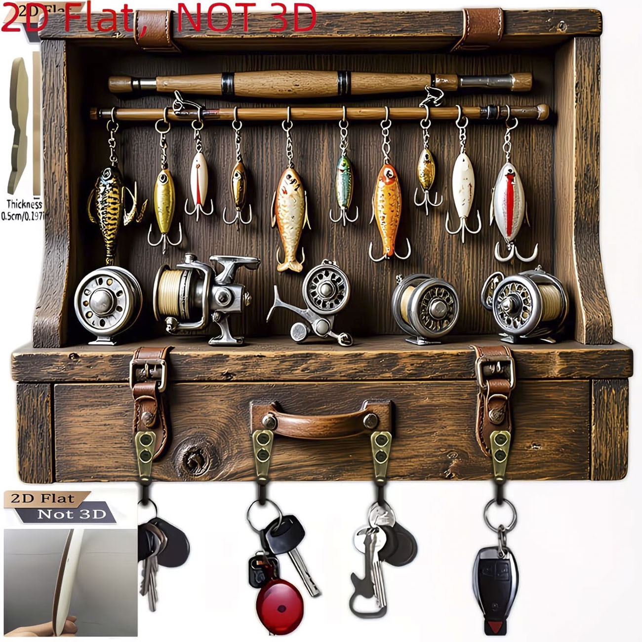 Fishing Line Spooler - Gantungan Kunci Umpan Pancing Vintage, Desain
